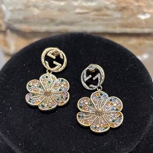 Gold-Tone Multicolor Crystal Flower Drop Earrings